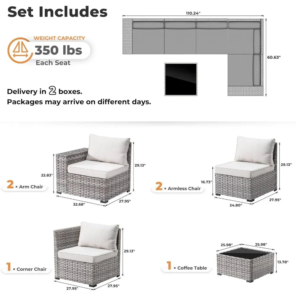 6 Pieces Patio Furniture Set Outdoor Sectional Sofa Couch with Comfy Cushions and Deep Seat, Modern Modular Wicker Rattan Set