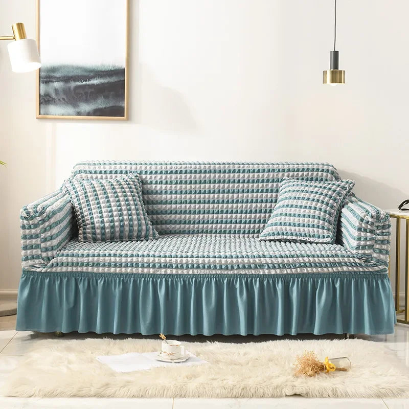 Sofa Cover for Living Room Thick Ruffled Seersucker Elastic L Shaped Corner Sofa Cover 1/2/3/4 Seater Cover for Sofa