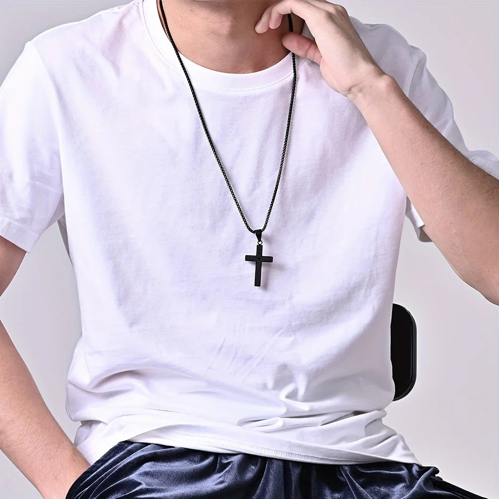 1pc Titanium Alloy Carved Cross Pendant – Unisex Multi-Color Necklace (Ideal Gift for Loved Ones)