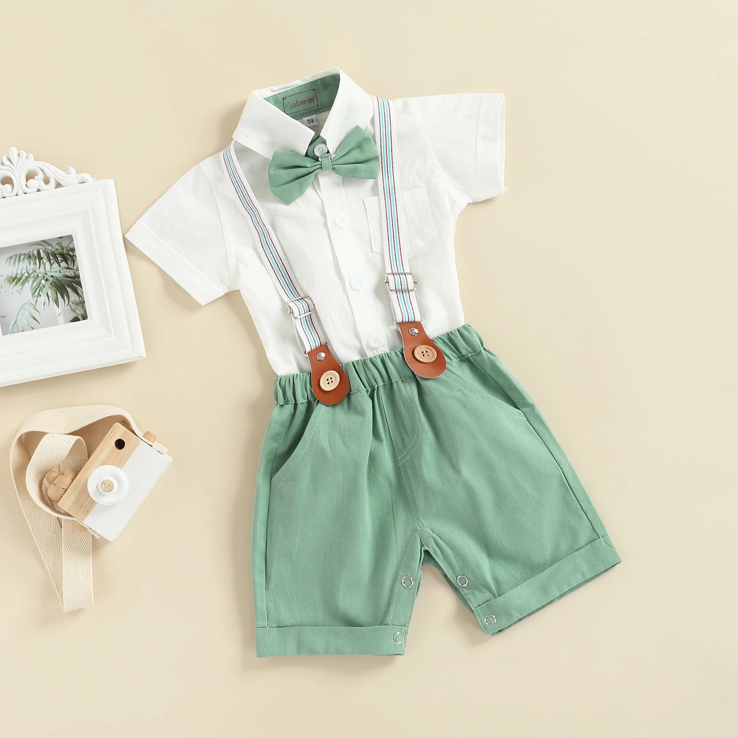 0-3Y Newborn Baby Boy Gentleman Outfits Short Sleeve Shirts Romper Overalls Shorts Infant Summer Boys Clothes Formal Suits 2Pcs