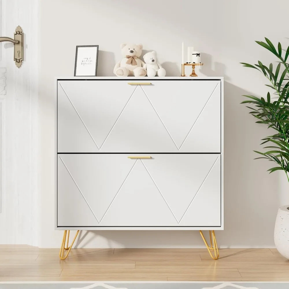 Shoe Storage Cabinet, Wood Organizer for Entryway with 3 Flip Drawers, Freestanding Rack & Adjustable Shelf, Narrow Dresser