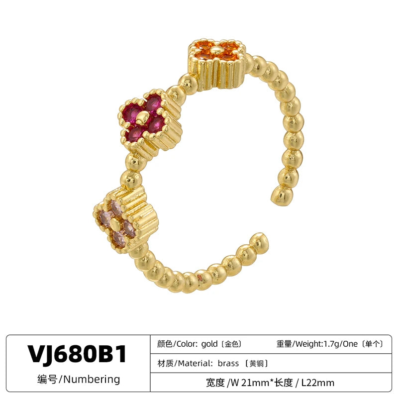 ZHUKOU 18K Gold Plated Hollow Design Women's Ring CZ Cubic Zircon Setting Adjustable Opening Ladies' Wedding Jewellery: VJ680