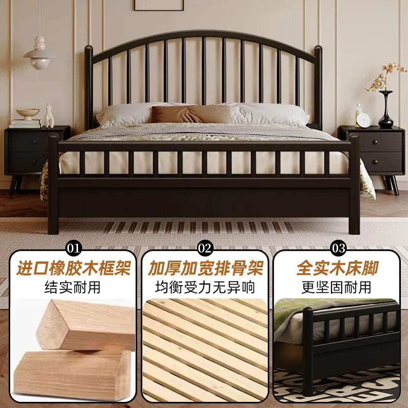 Nordic black retro American modern simple 1.5m storage princess bed solid wood bed 1.35 meters double 1.8 meters