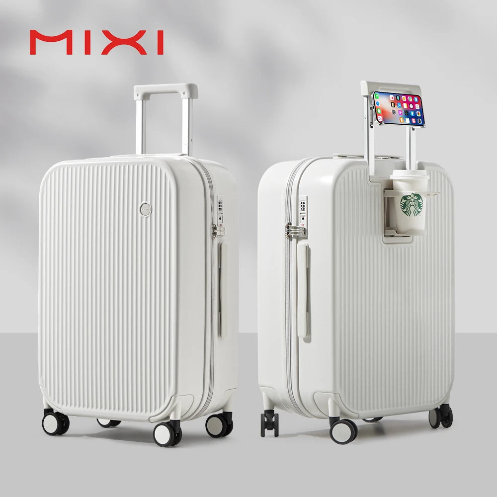 Mixi 2024 New Design Suitcase Carry On Luggage with Cup Phone Holder Hard Shell Rolling Luggage PC Spinner Wheels Trolley Case