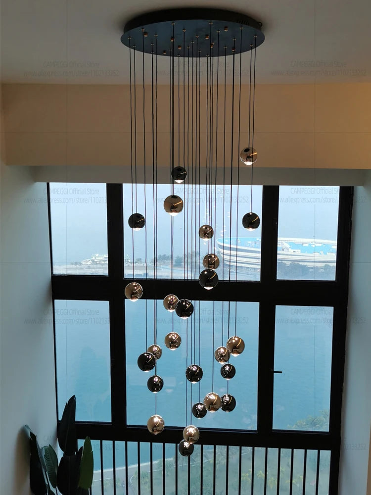 Living Room Spherical Lighting Apartment Stairwell Hanging Lamps Villa Hall LED Staircase Pendent Lights Modern Lobby Chandelier