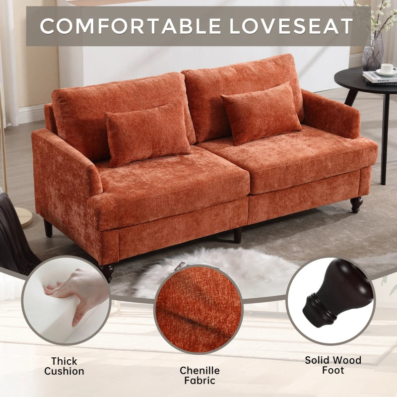 Mid Century Modern Chenille 2-Seat Loveseat Sofa Brown Wood Feet Upholstered Couch for Living Room Bedroom Reading Couch