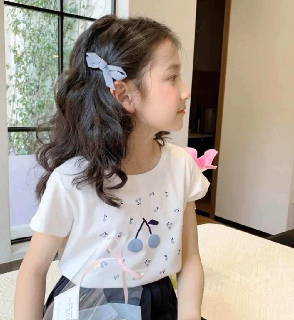 baby girl clothes kids t-shirt 100% cotton soft Blue Cherry Pattern Printed T-shirt