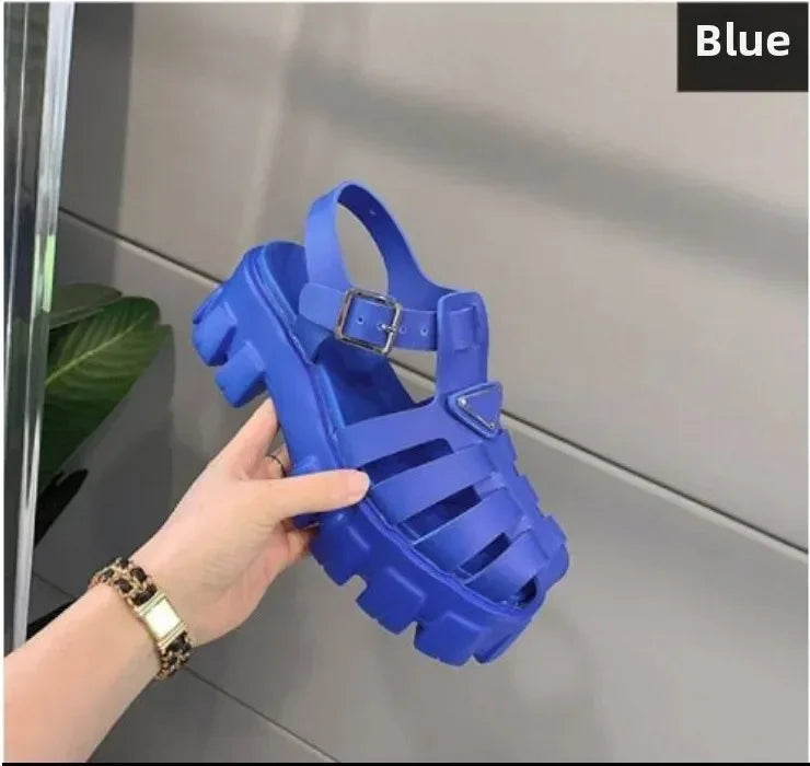 Women's Roman Style Thong Sandals Breathable Hollow out Thick Heel Waterproof Platform Woven Retro Summer New Style Shoes