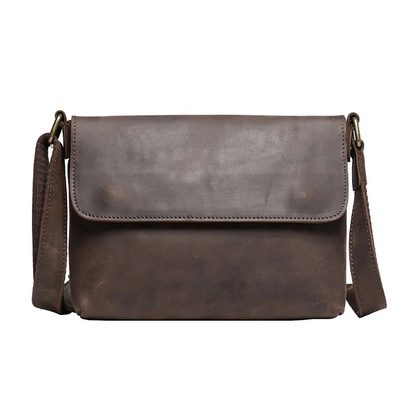 Crazy Horse Leather Men's Shoulder Bag Genuine Leather Small Bag Crossbody Cowhide Bag for Man High Quality Men Satchel Bags
