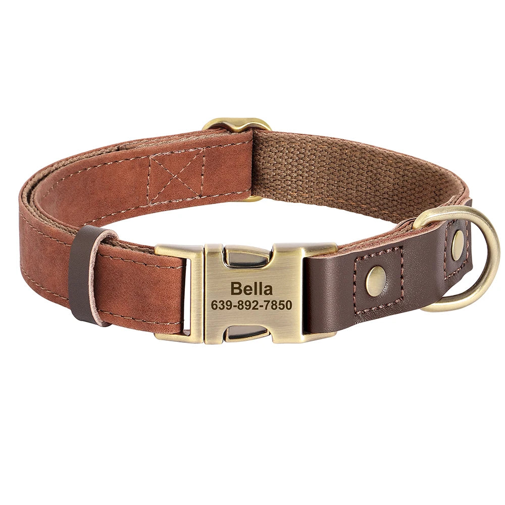Customized Dog Collar Durable PU Leather Dog Collars Engraved Pet ID Necklace With Metal Buckle for Small Medium Large Dogs Pug