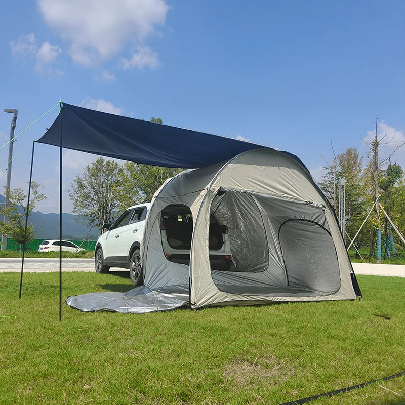 Rear Car Tents with Rainfly, Sun Shade, Tarp Included, SUV Camping Tents, Tailgate Tents, Waterproof Rain Cover, Multifunction