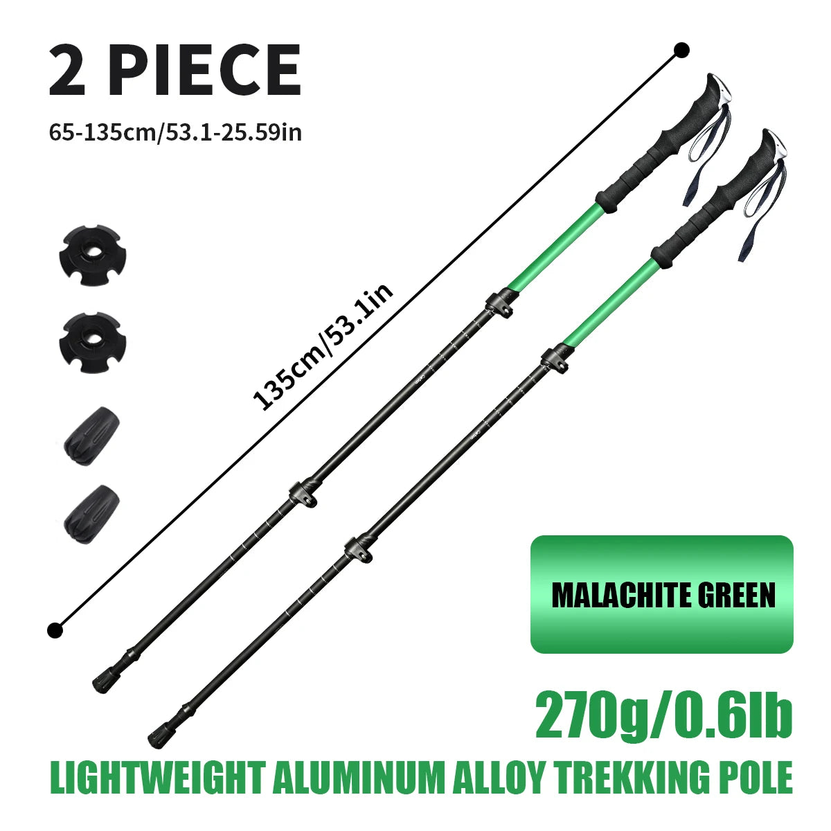 2-Piece Set of High-Quality Trekking Poles, Aluminum Alloy, Walking Sticks, Walking Sticks, Adjustable Length, Ergonomic Grips, Suitable for Outdoor Activities with Hiking and Mountaineering