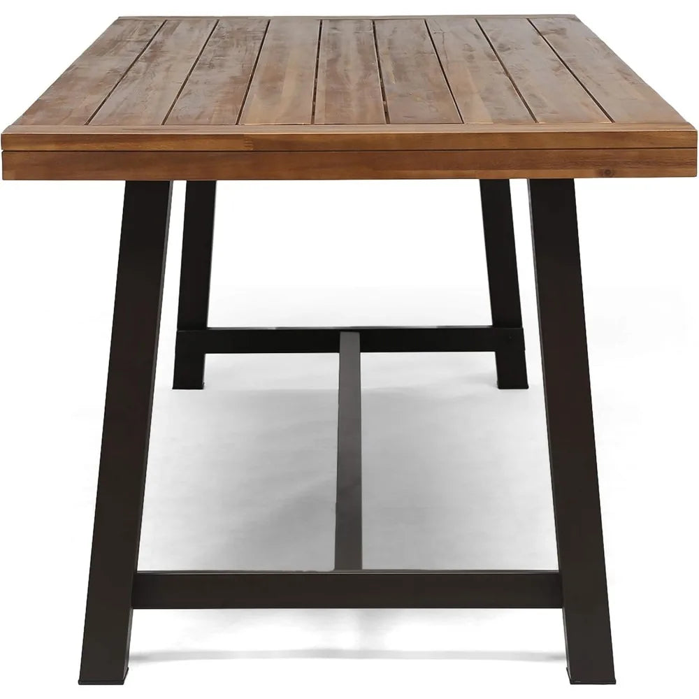 Great Deal Furniture Beau Outdoor Eight Seater Wooden Dining Table, Teak and Rustic Metal Finish