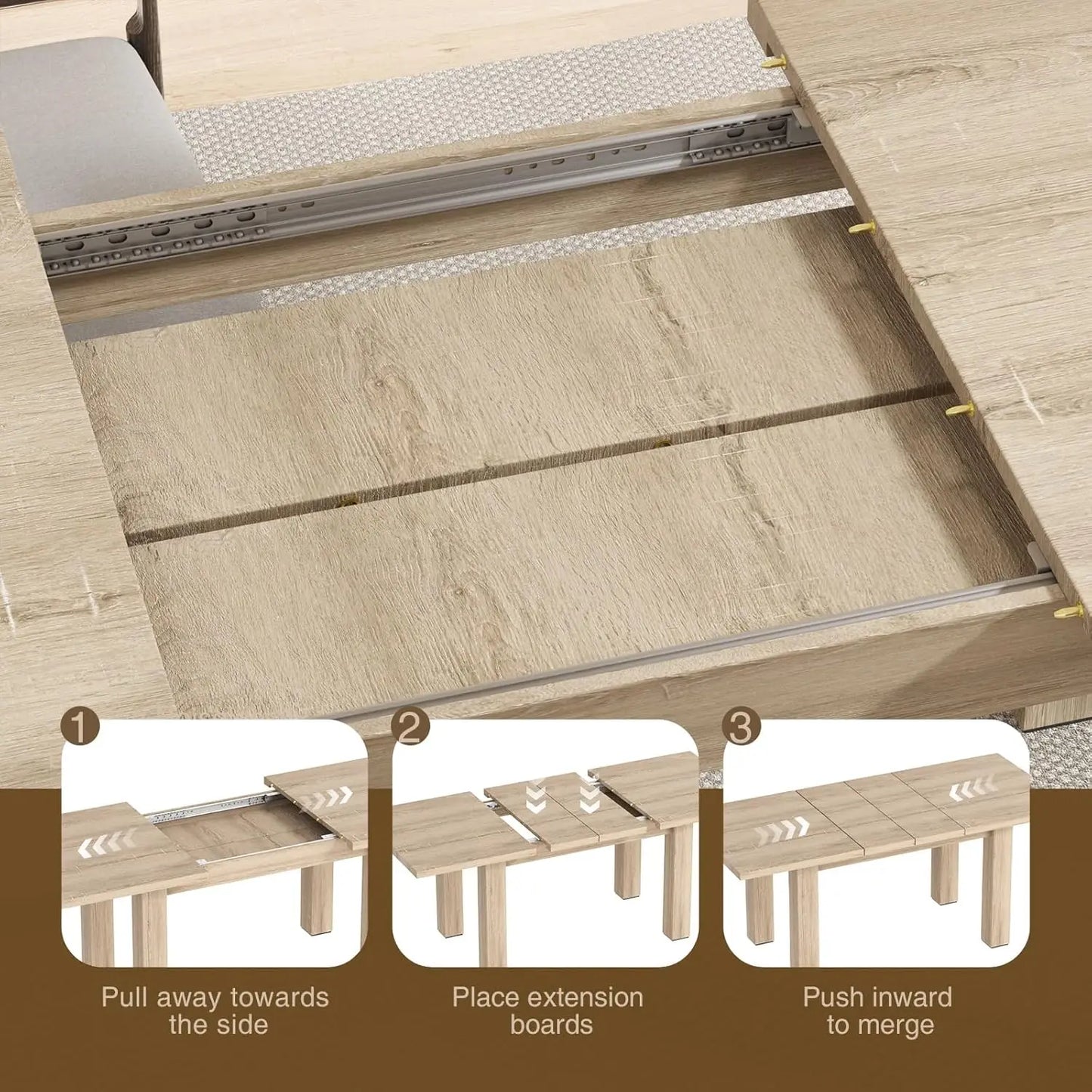 Vabches Extendable Dining Table for 6-8 Seater Wooden Kitchen Table Modern Rectangle Dinner Table Space Saver for Dining Room