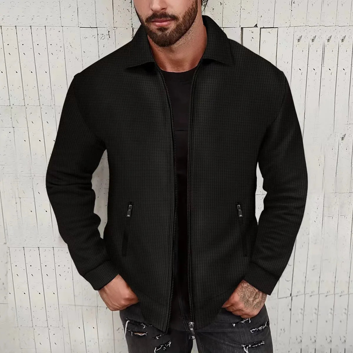 European and American cross-border Amazon waffle long-sleeved zipper jacket casual men's autumn coat