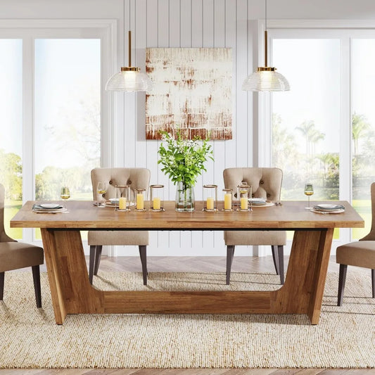70.87-Inch Dining Room Table: Wood Large Dining Table for 6-8 People, Rectangular Farmhouse Kitchen Table with Solid Pedestal,