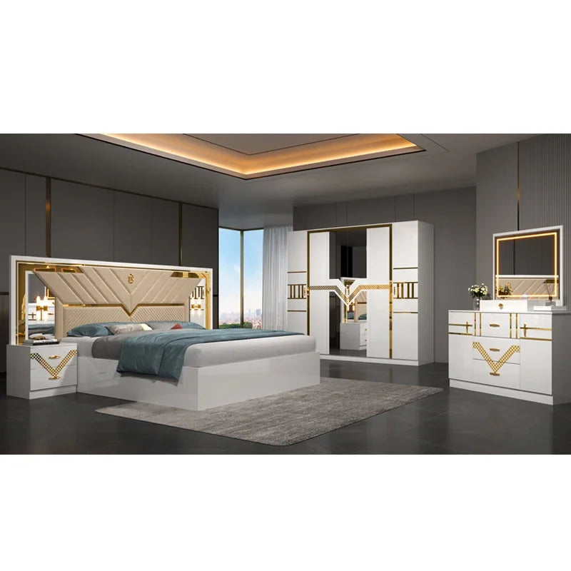 Cheap Wholesale Wooden King Bed Leather Headboard Master Room Luxury Full MDF Modern Bedroom Furniture Set