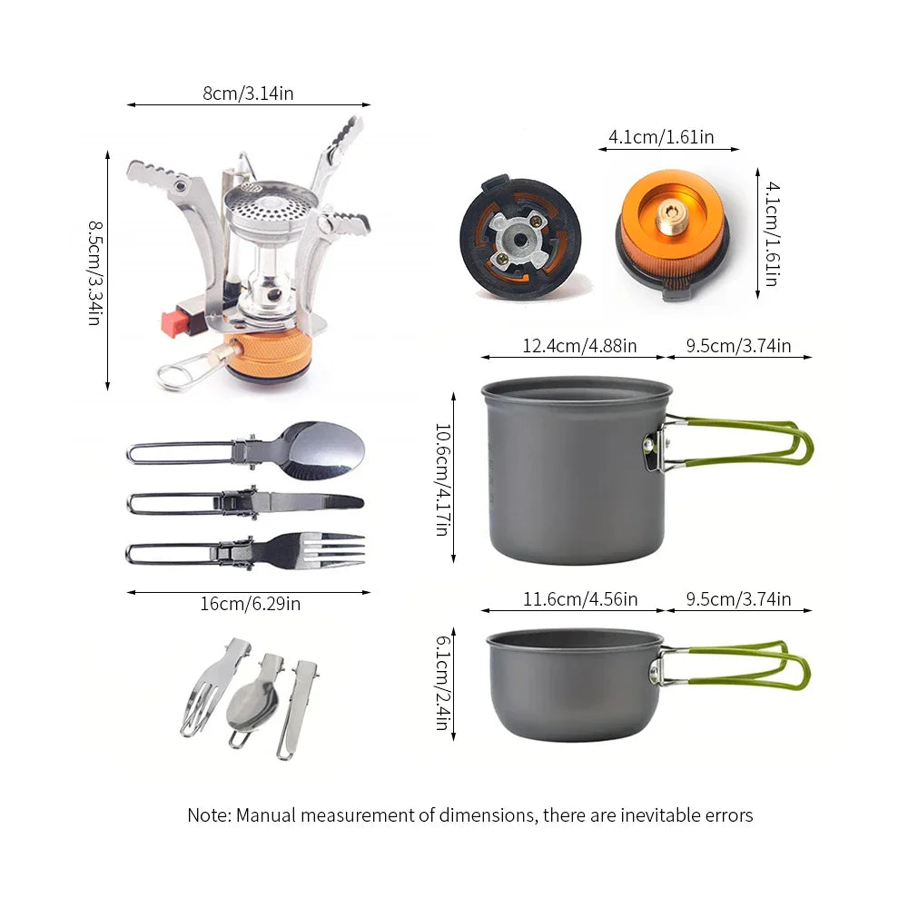 10 pieces Lightweight Camping Cooker Pan Set Aluminum bivouac kitchen Utensils Kit -, Dinnerware Cutlery Utensil pot pan