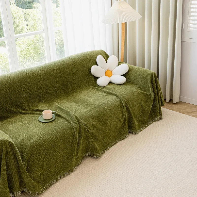 Sofa Towel Living Room Sofa Cover Solid Non Slip Washable Breathable Tassel Edge Cushion Home Decoration