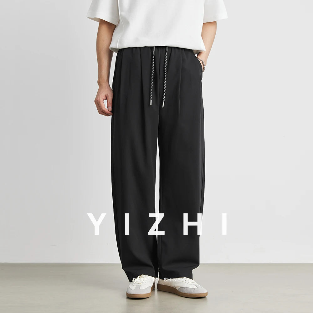 Men's Fashion Straight Suit Pants Summer New Casual Pants Versatile Comfortable Wide Leg Pants Nine Point Pants Men's Clothing