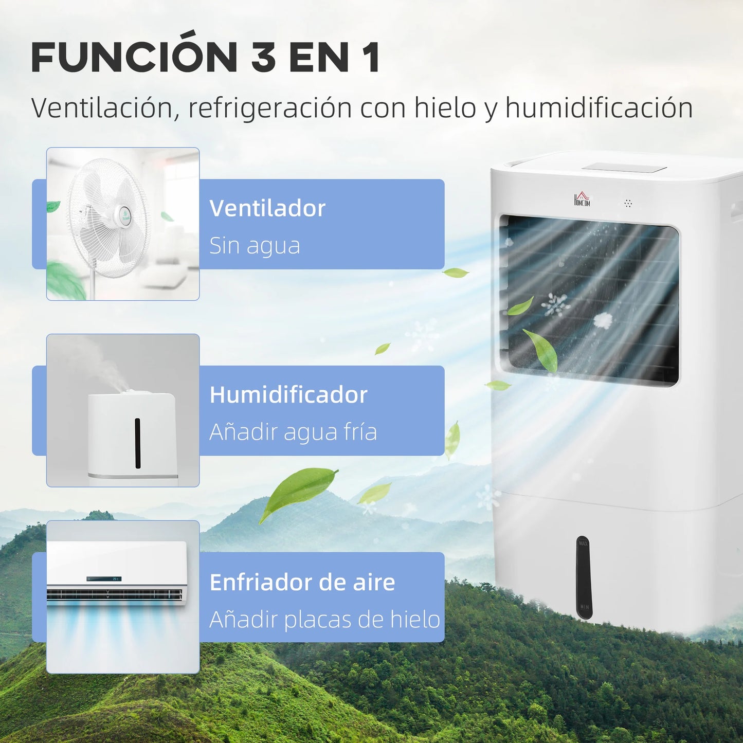 HOMCOM Portable Air Cooler 15L Humidifier Fan 32x37x74cm