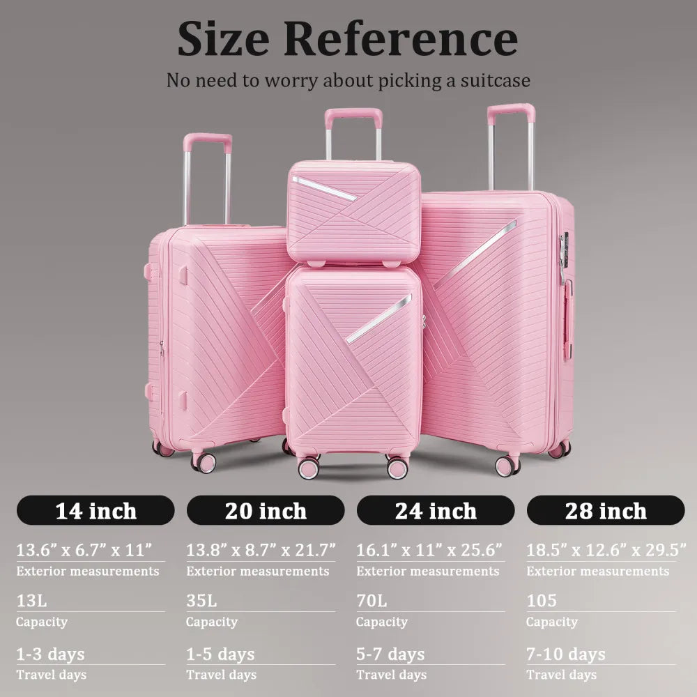 Luggage Sets 4 Piece(14/20/24/28), Expandable Lightweight Suitcase with 4 Double 360 Degrees Mute Spinner Wheels PP Materials
