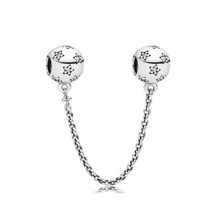 New 925 Silver Horseshoe Clover Star Cat Charm True eyes Pendant Safety Chain Bead Fit Original Bracelet Jewellery Gift dragon