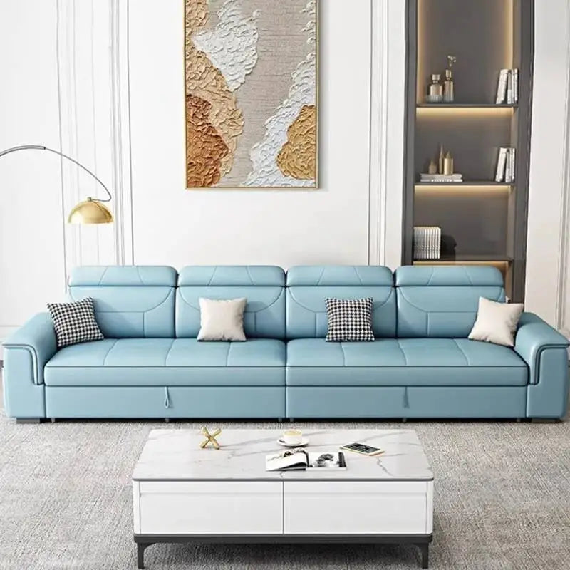 Cozy Modular Waterproof Sofas Beds Luxury Lounge Blue Nordic Modern Living Room Sofas Leather Foldable Divano Letto Furniture
