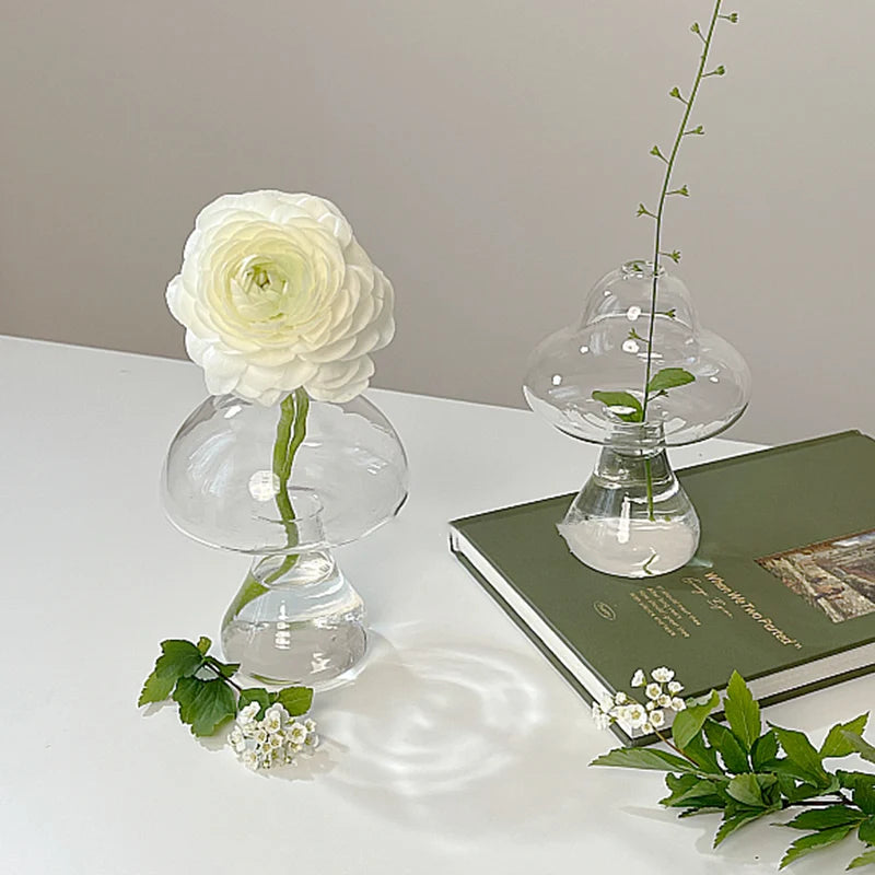 Creative Mushroom Plant Glass Vase Modern Decorative Vases Room Vase Plants Plant Glass Bud Vases Living Room Decoration
