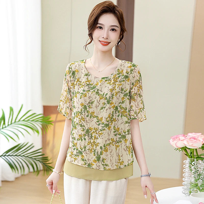 Women's Clothing Summer Thin New Casual Korean Loose Office Lady Printing Half Sleeve O-neck Pullovers Temperament T-Shirts