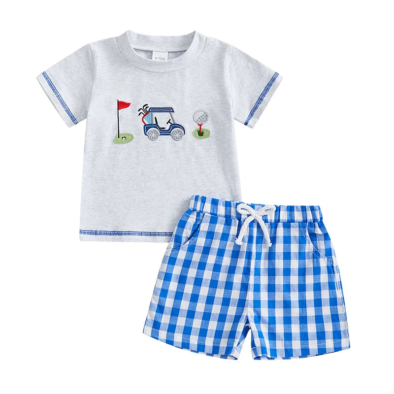 2024-12-13 Lioraitiin Toddler Baby Boy Golf Outfit Short Sleeve T-shirt Top and Shorts Set Golf Birthday 2Pcs Summer Clothes