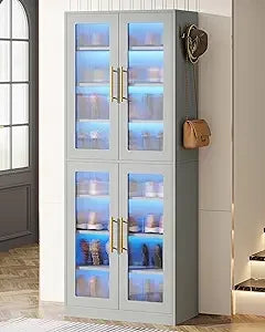 Black Shoe Storage Cabinet with Acrylic Doors and LED Lights, 8-Tier Tall Entryway Shoe Organizer Rack with Adjustable Shelves