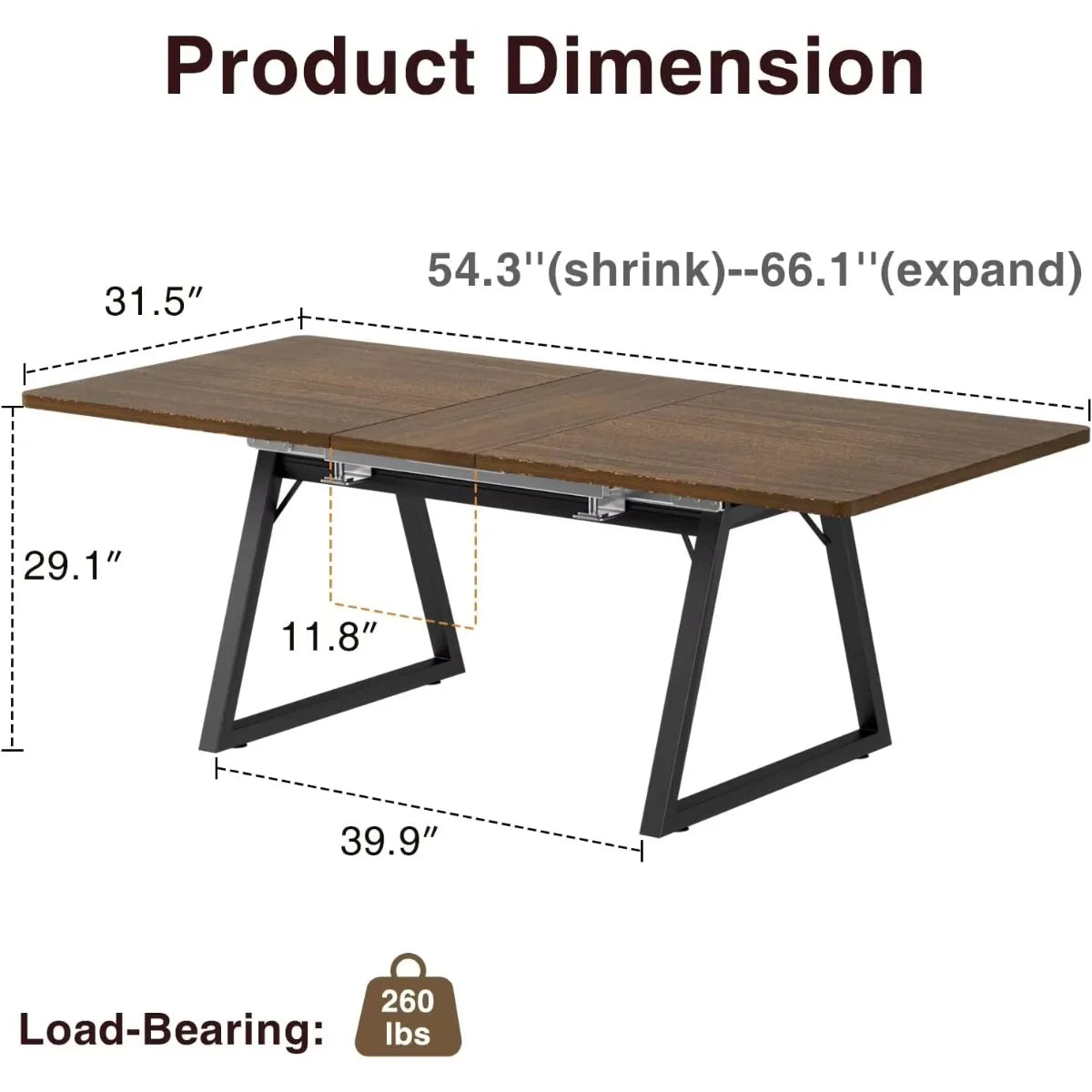 Vabches Extendable Dining Table for 4-6, 67" Wood Rectangle Kitchen Table Modern Large Dining Room Table Space Saving Furniture