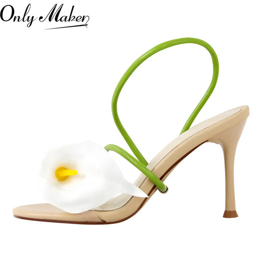 Onlymaker Women Open Toe Flower Sandals  Wedding Heels Dressy Summer Heels