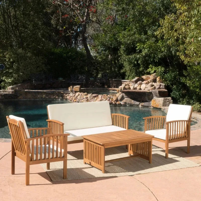 4PC CHAT SET Outdoor Table Garden Furniture Sets Patio Furniture Patio Chairs Patio Furniture Set Solid Wood Outdoor Sofa Chair