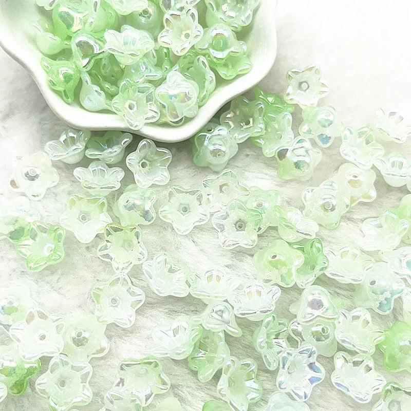 NEW 50pcs 7x13mm Gradual Change Acrylic Bellflower Beads Caps Jewelry Findings Charms Bracelets Spacer Beads for Jewelry Making