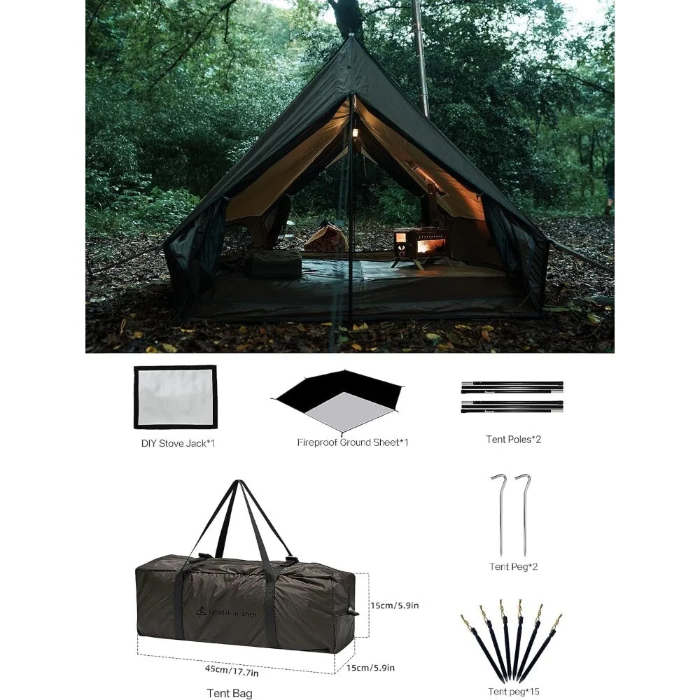 Hot Tent with Stove Jack – 4 Season Waterproof & Windproof Shelter for 1–4 People, Lightweight for Camping, Hiking, Hunting & Fi