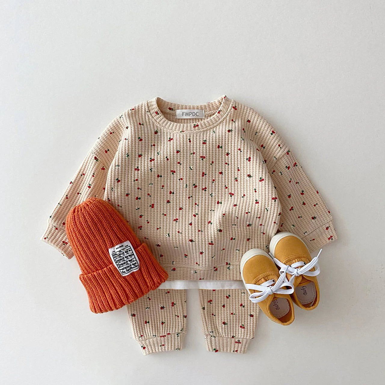 Baby Clothes Girl Autumn Newborn Sets Round Neck Fruit Cherry Print Long Sleeve Pants 2PCS Infant Suit Toddler Children Clothing