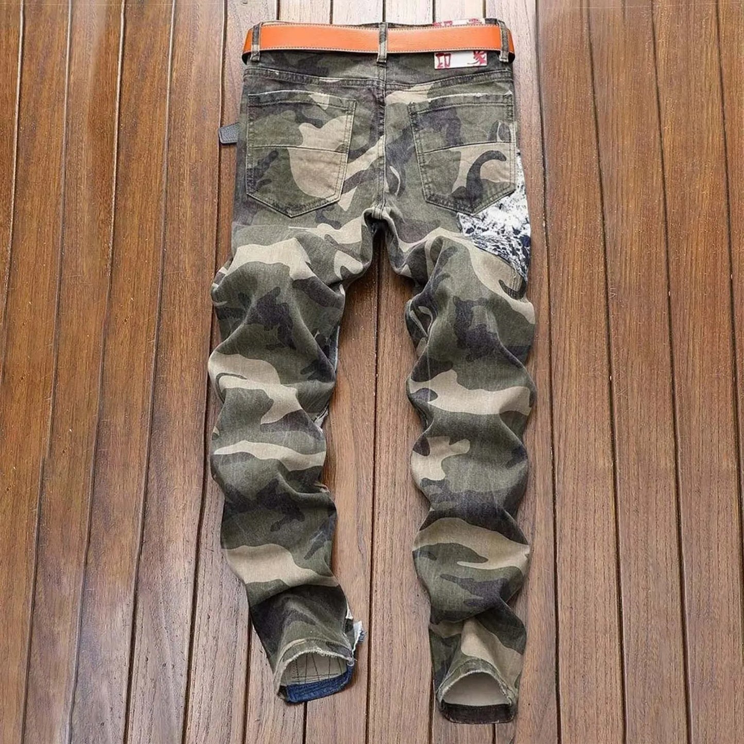 2025 Men's Jeans Vintage Distressed Camouflage Ripped PatchworkJeans Luxury Designer Slim Skinny Jeans Casual Denim Pants Men
