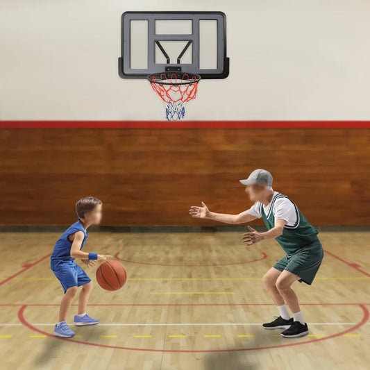 Basketball Backboard and 17" Rim Combo Kit PET Material Basketball Hoop in-Ground Wall Mounted Kids/Adults Indoor/Outdoor