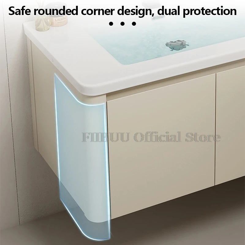 Bathroom Cabinet with Rounded Corners Ceramic Washbasin Wall-mounted Bathroom Dressing Storage Cabinet with Mirror and Faucet