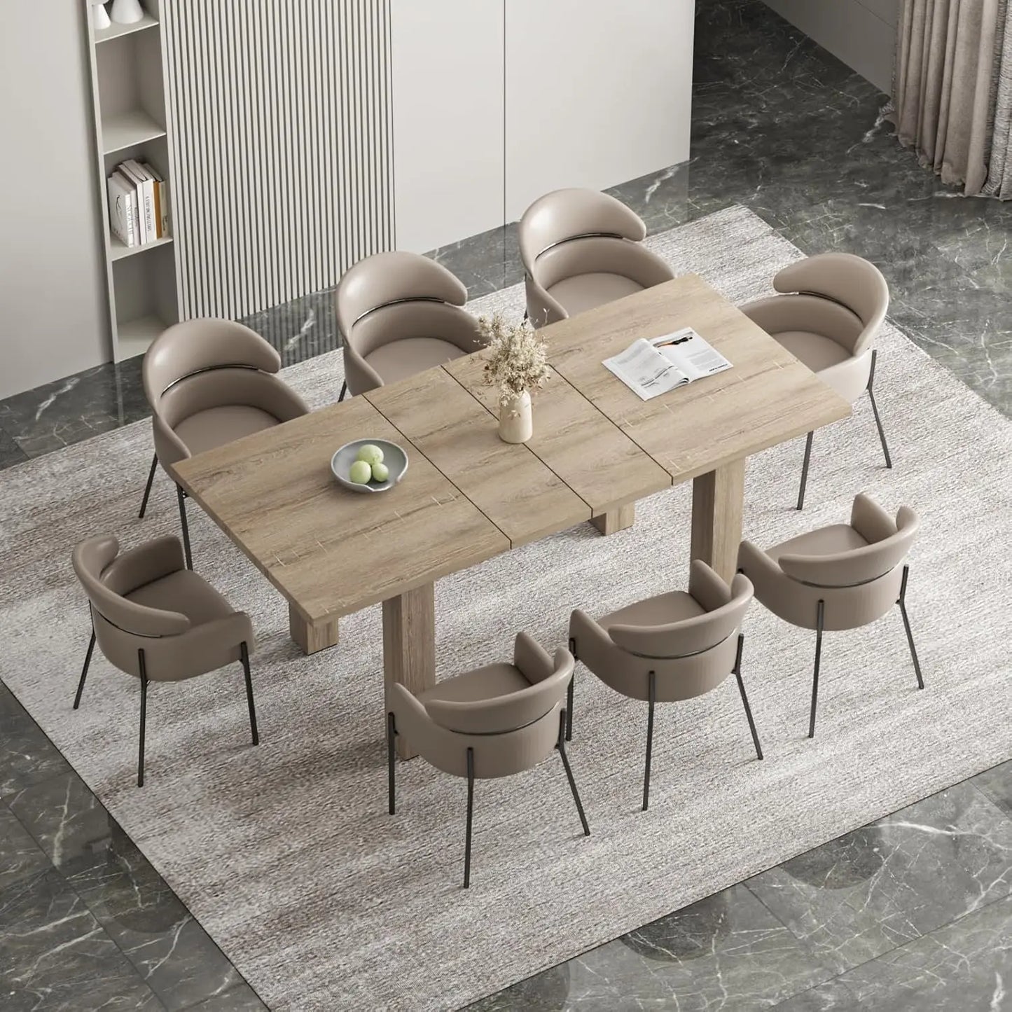 Vabches Extendable Dining Table for 6-8 Seater Wooden Kitchen Table Modern Rectangle Dinner Table Space Saver for Dining Room