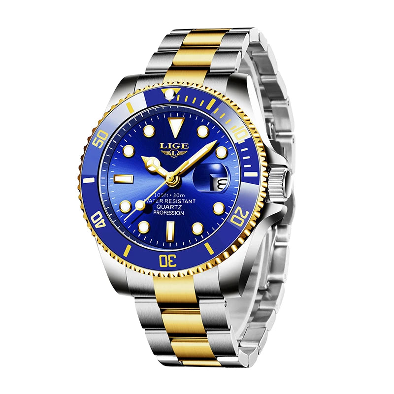 LIGE Top Luxury Watches For Men Fashion 30M Waterproof Luminous Date Quartz Wristwatches Casual Business Mens Watch Roloj Hombre