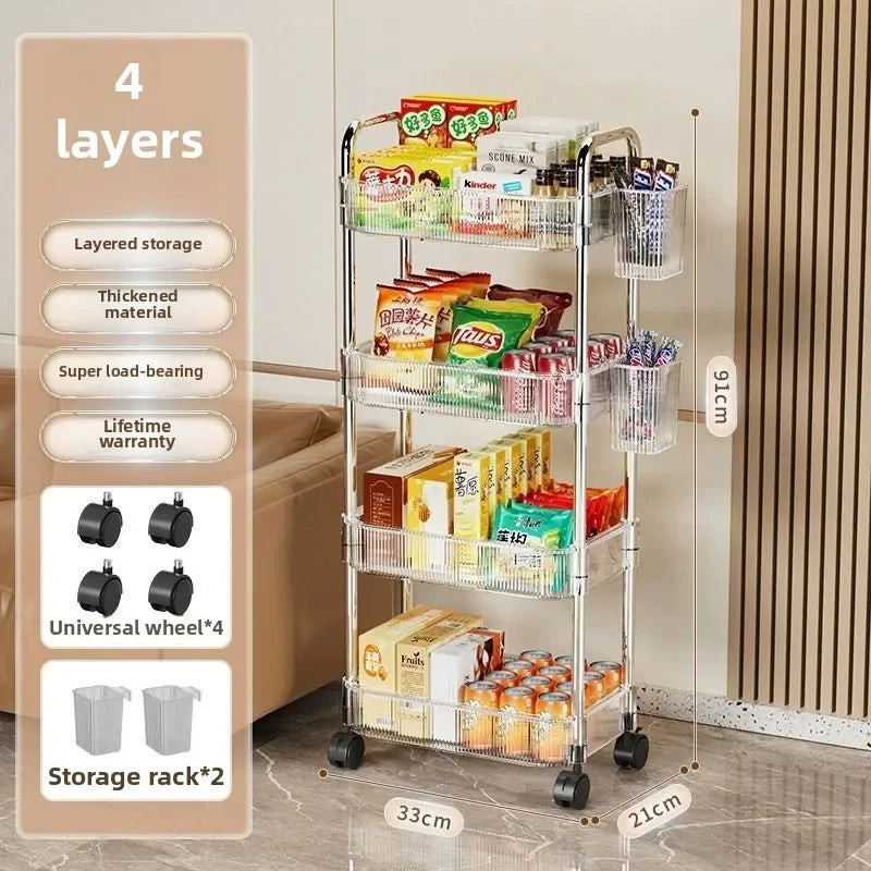 3 Tier Clear Storage Cart with Wheels - Multifunctional Rolling Organizer for Bedroom Living Room & Office