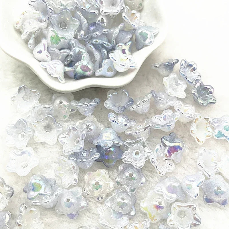 NEW 50pcs 7x13mm Gradual Change Acrylic Bellflower Beads Caps Jewelry Findings Charms Bracelets Spacer Beads for Jewelry Making