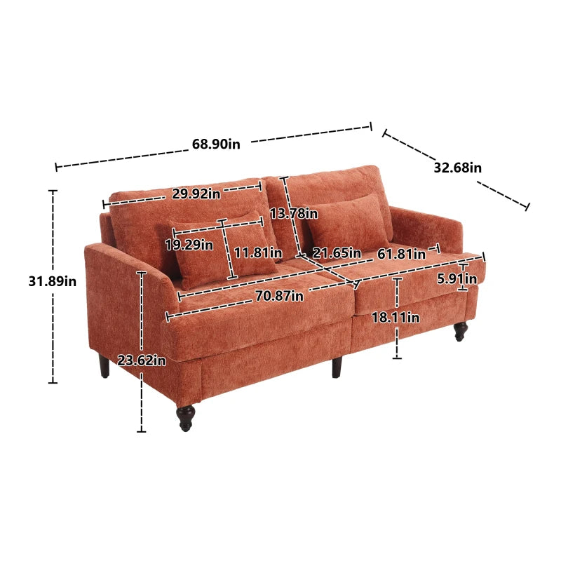 Mid Century Modern Chenille 2-Seat Loveseat Sofa Brown Wood Feet Upholstered Couch for Living Room Bedroom Reading Couch