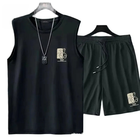 Men's Clothing Fashion Breathable Fitness Sports Quick Drying Tank Top + Sweatpants Two-piece Sets  Tracksuit Men