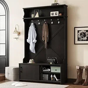 Hall Tree with Bench And Shoe Storage,6-In-1 Hall Tree with Coat Rack And Drawer,Entryway Hall Tree with 4 Hooks And Removable C
