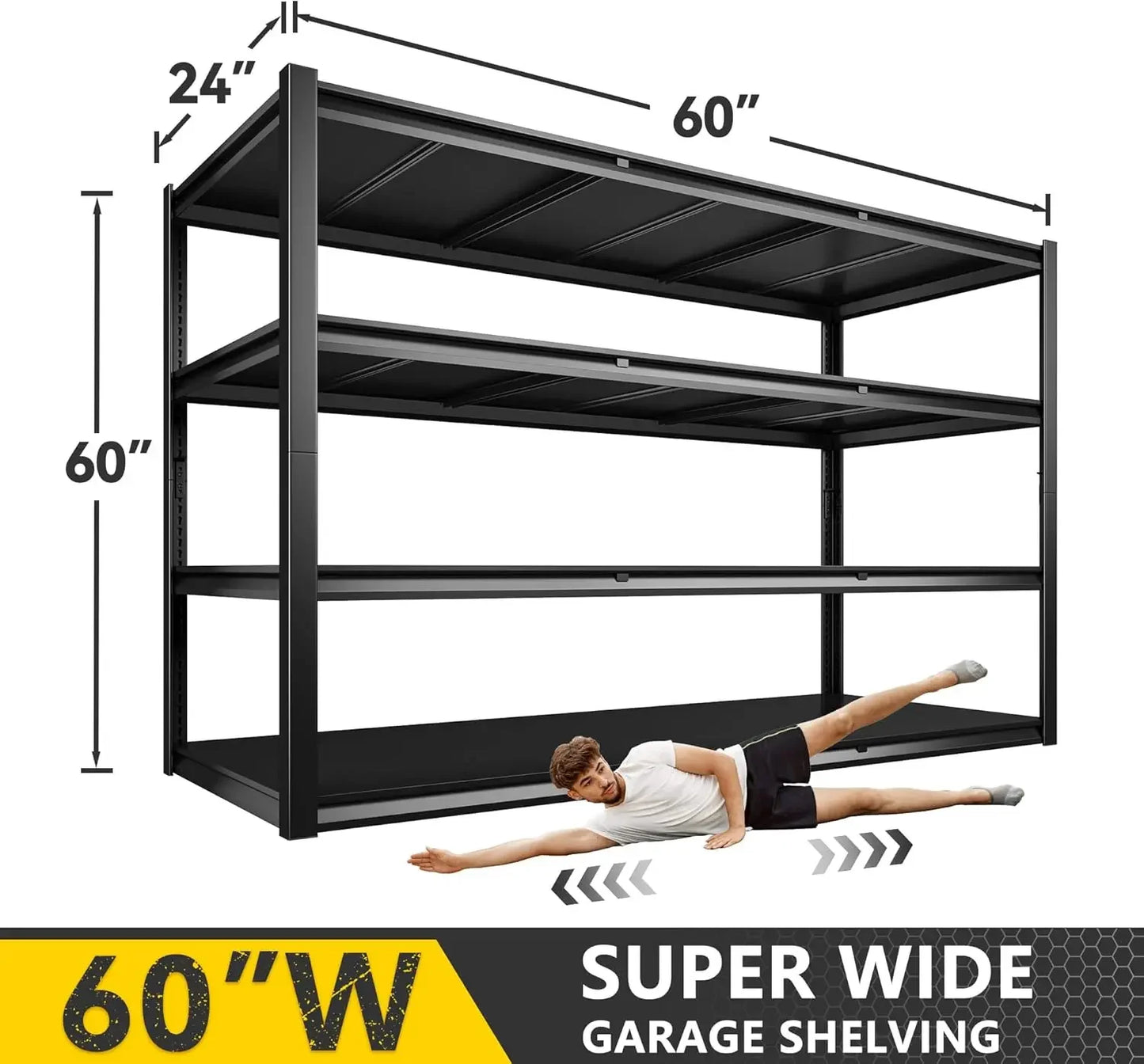 60" W Garage Shelving 3000LBS Heavy Duty Storage Shelves, Adjustable  Tier Metal Shelves for Storage Rack Industrial She
