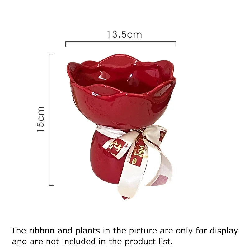 Rose Flower Shaped Ceramic Vase Desk Decoration Flowers Arrangement Girding Decorative Floral Vases Room Aesthetic Decor